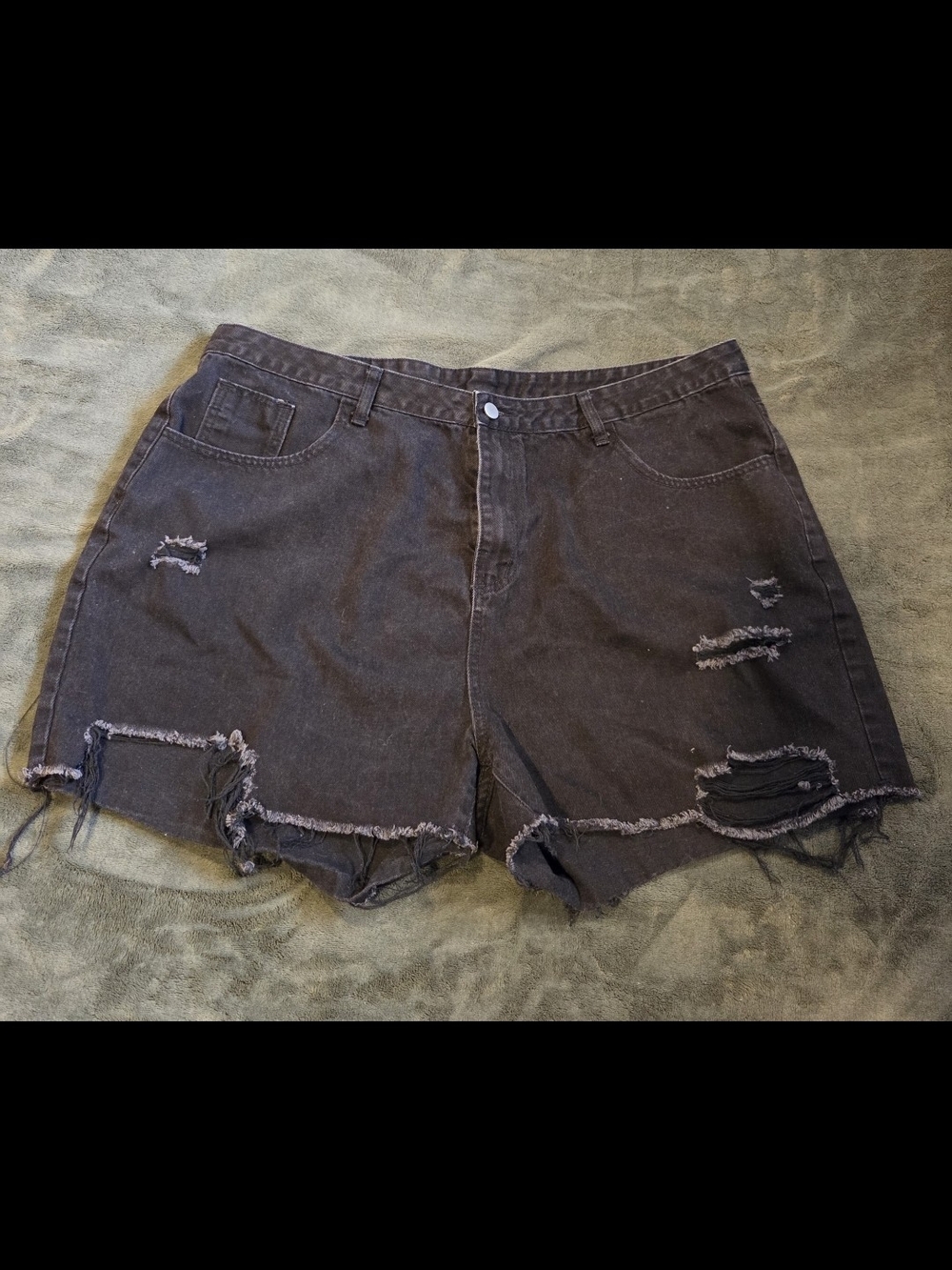 Black Distressed High-Waist Denim Shorts